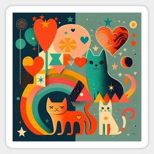 Groovy Cat Art - Rainbows, Hearts and Stars Sticker